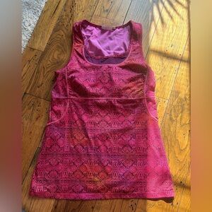 Athleta Red and Purple Patterned Tank Top with Built in Bra Size M